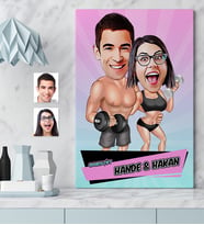 BK Gift Kişiye Özel Sporcu Çift Karikatür Kanvas Tablo 50x70cm 2