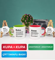 İkili Yeşil Kırmızı Kişiye Özel Baba ve Anne Kupa Bardak Anahtarlık Hediye Seti