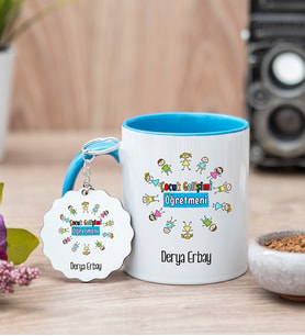 Çocuk Gelişimi Öğretmeni Mavi Kupa Bardak Ve Anahtarlık Set