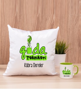Gıda Teknikeri Kare Yastık ve Yeşil Kupa Bardak