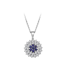 Sirius Safir ve Çift Sıra Pırlanta Taşlı Anturaj Kolye 0704P0145