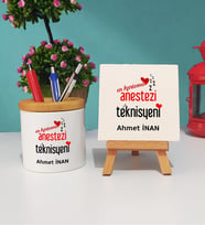 En Karizma Anestezi Teknisyeni Hediye Kalemlik ve Dekoratif Taş Baskı Hediye Seti