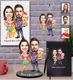 Kişiye Özel Aile Karikatürlü 5 li Hediye Seti  Mod-4