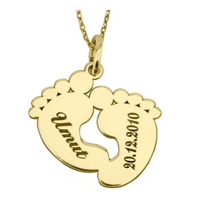 925 Ayar Gümüş İsimli Ve Tarihli Bebek Ayağı Kolye (Gold)