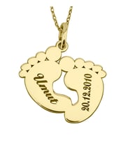 925 Ayar Gümüş İsimli Ve Tarihli Bebek Ayağı Kolye (Gold)