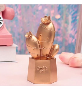 Led Işıklı Sevimli Kaktüs Dekoratif Masa Lambası Mini Biblo Gece Lambası Gold (Karışık)