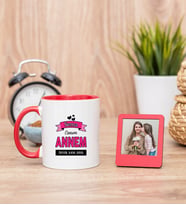 Canım Annem Kırmızı Kupa Bardak ve Kırmızı Mini Fotoğraf Çerçevesi