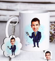 BK Gift Kişiye Özel Erkek Muhasebeci Karikatürlü Beyaz Kupa ve Anahtarlık Hediye Seti-1 (Model 1)