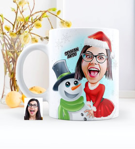 BK Gift Kişiye Özel Yılbaşı Temalı Bayan Karikatürlü Beyaz Kupa Bardak - 4