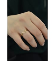 925 Ayar Gümüş Gold Kaplama Kalp Ritmi Ayarlanabilir Yüzük