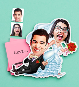 BK Gift Kişiye Özel Evleniyoruz Karikatürlü Ahşap Magnet-2 (Çok Renkli)