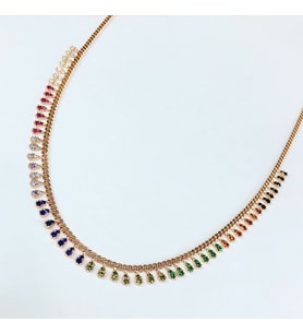  GÜMÜŞ ROSE BRONZ RENKLİ ZİRKON TAŞLI KOLYE  (Karışık)