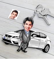 BK Gift Kişiye Özel Bay SEAT Leon Figürlü Plakalı Ahşap Karikatür Anahtarlık-1 (Beyaz)