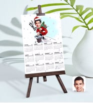 BK Gift Kişiye Özel 15x21 cm Fotoğraf Kartlı Erkek Yeni Yıl Karikatürlü Şövaleli 2024 Takvim -1 (Beyaz)