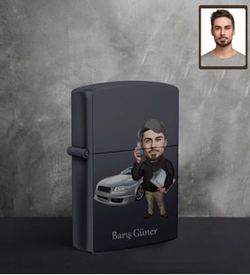 Kişiye Özel İş Adamı Karikatürlü UV Baskılı Siyah Benzinli Çakmak Bay-20