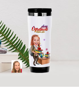 BK Gift Kişiye Özel Bayan Öğretmen Karikatürlü Çelik Termos Bardak - 4