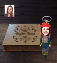 Kişiye Özel İtfaiyeci Karikatürlü Ahşap Anahtarlık Kutulu Bayan-1