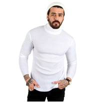 Erkek Beyaz Balıkçı Yaka Çizgili Slim Fit Örme Kazak 2100015