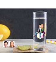BK Gift Kişiye Özel Renkli Baskılı Sevgililer Karikatürlü Vodka Bardağı-35 (Beyaz)