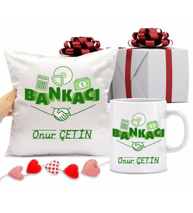 Bankacı Kupa Bardağı ve Yastığı Hediye Seti (Model 1)
