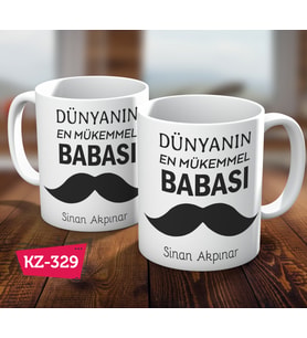 Dünyanın En Mükemmel Babası İsimli Kişiye Özel Bıyık Figürlü Babalar Gününe Özel Hediyelik  Kupa Bardak