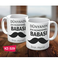 Dünyanın En Mükemmel Babası İsimli Kişiye Özel Bıyık Figürlü Babalar Gününe Özel Hediyelik  Kupa Bardak