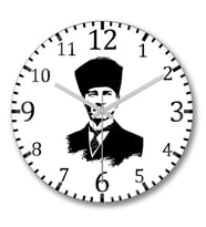 Mustafa  Kemal  Atatürk Duvar Saati Bombeli Gercek Cam