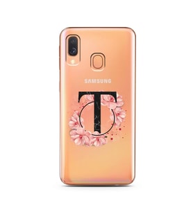 Pembe Çiçekli Harf Tasarım Süper Şeffaf Silikon Telefon Kılıfı Samsung A40 T-Har