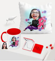 Kadınlar Gününe Özel Karikatürlü Kırmızı Kupa Ayna Yastık Seti - 2 (Model 1)
