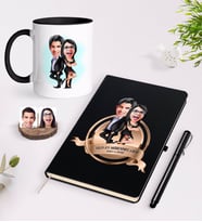 BK Gift Kişiye Özel Yılın En Mükemmel Çifti Karikatürlü Siyah Defter Kalem ve Kupa Seti-6 (Model 1)