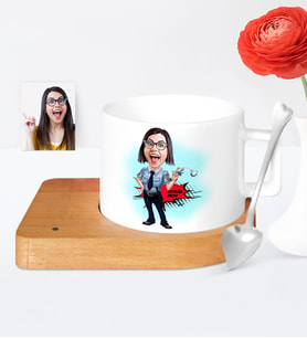 BK Gift Kişiye Özel Polis Karikatür Ahşap Altlıklı Seramik Fincan  2