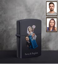 Kişiye Özel Gelin Damat Karikatürlü UV Baskılı Siyah Benzinli Çakmak Mod-3