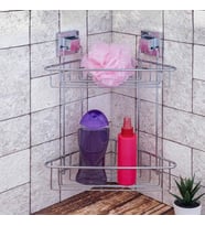 Geseus Yapışkanlı Krom İki Katlı Banyo Köşe Rafı EF257