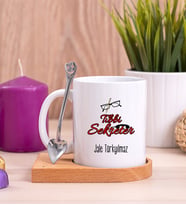 Tıbbi Sekreter Ahşap Altlıklı Beyaz Kupa Bardak