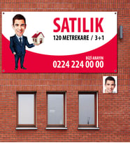 BK Gift Kişiye Özel Karikatür Satılık  Kiralık Afiş Branda 1 Metre X 2 Metre Model 1