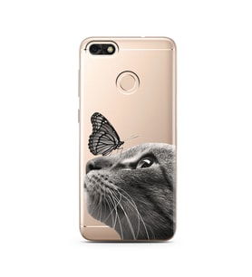 Kedi Kelebek Tasarımlı Süper Şeffaf Silikon Telefon Kılıfı Huawei P9 Lite (2017)