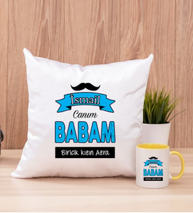 Canım Babam Kare Yastık ve Sarı Kupa Bardak