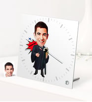 BK Gift Kişiye Özel Bay Avukat Karikatürlü Masaüstü Kare Cam Saat - 1 (Beyaz)
