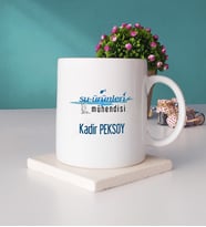 Su Ürünleri Mühendisi Tasarımlı Kişiye Özel Hediye Su Ürünleri Mühendisi Kupa Bardak ve Taş Bardak Altlığı Seti