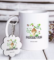 BK Gift Kişiye Özel Mesleki Sekreter Beyaz Kupa ve Anahtarlık Hediye Seti (Model 1)