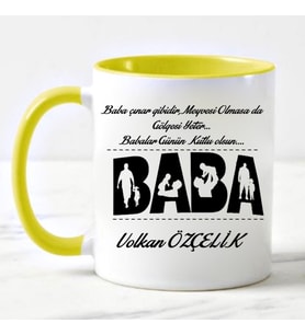 Babalar Günü Hediyesi Babaya Özel İsimli Kupa Bardak (Sarı)