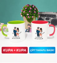 İkili Sevgiliye Hediye Bir Ömür Sevgililer Günü Hediyesi Kupa Bardak Yeşil Kırmızı