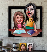 BK Gift Kişiye Özel Anne-Kız Karikatürlü 3D Ahşap Tablo-1