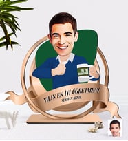 BK Gift Kişiye Özel Yılın En İyi Erkek Öğretmeni Karikatürlü 3D Ahşap Biblo Plaket-1 (Beyaz)