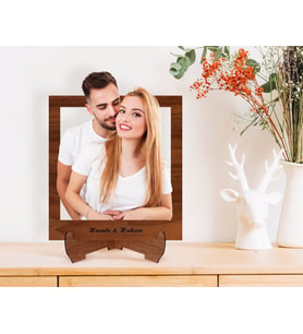 BK Gift Kişiye Özel Sevgililer Fotoğraflı Ahşap Standlı 3D Biblo-1 (Beyaz)