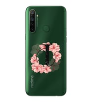 Pembe Çiçekli Harf Tasarım Süper Şeffaf Silikon Telefon Kılıfı Oppo Realmi 5i J-