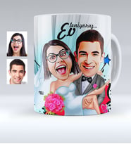 BK Gift Kişiye Özel Evleniyoruz Karikatürlü Beyaz Kupa Bardak  9