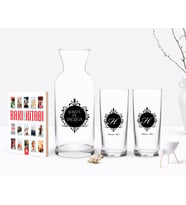 BK Gift Kişiye Özel Renkli Baskılı Baş Harf İsim Tasarımlı Tasarımlı İkili Rakı Bardağı Karaf ve Cep Kitabı Hediye Seti-9 (Model 1)