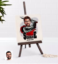 BK Gift Kişiye Özel Şövalye Karikatürlü Şovaleli Doğal Taş-1 (Beyaz)