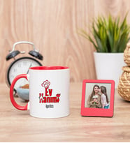 Ev Hanımı Kırmızı Kupa Bardak ve Kırmızı Mini Fotoğraf Çerçevesi